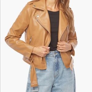 Caramel Brown Faux Leather Moto Jacket New with Tags Size Small